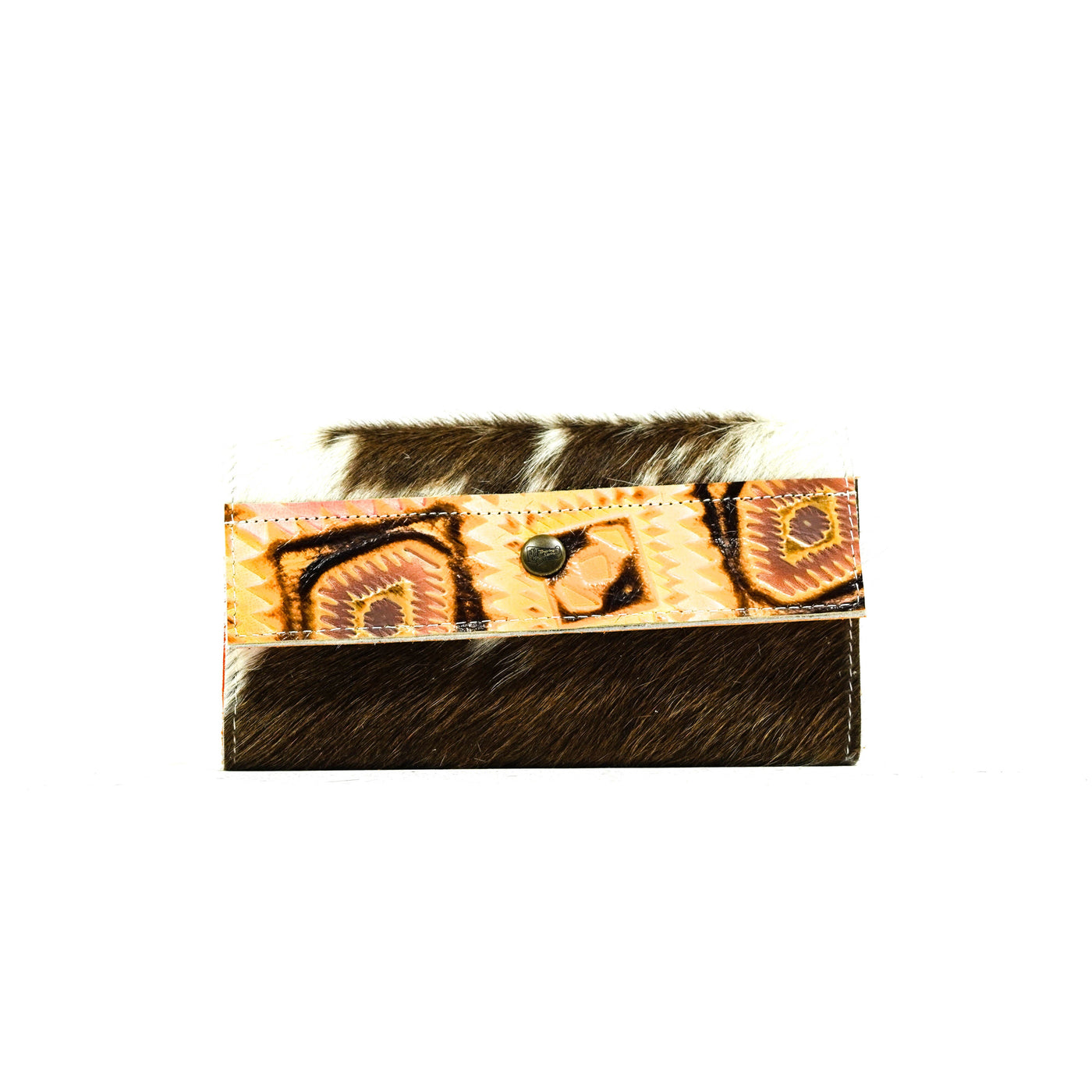 080 Kacey Wallet - Long Brindle w/ Moab Aztec-Kacey Wallet-Western-Cowhide-Bags-Handmade-Products-Gifts-Dancing Cactus Designs