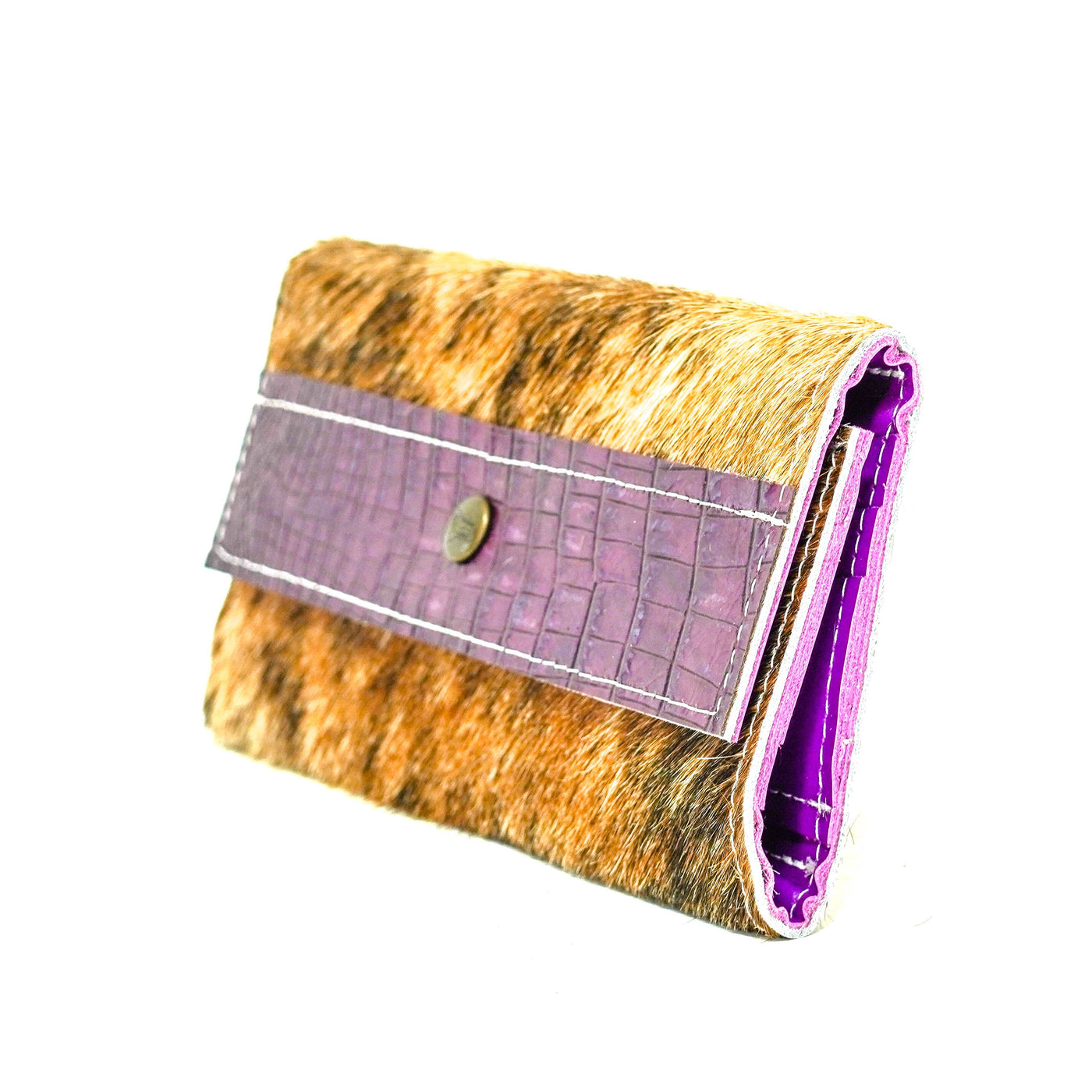 083 Kacey Wallet - Brindle w/ Amethyst Croc-Kacey Wallet-Western-Cowhide-Bags-Handmade-Products-Gifts-Dancing Cactus Designs