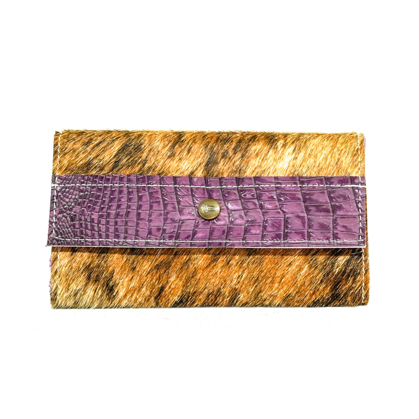 083 Kacey Wallet - Brindle w/ Amethyst Croc-Kacey Wallet-Western-Cowhide-Bags-Handmade-Products-Gifts-Dancing Cactus Designs