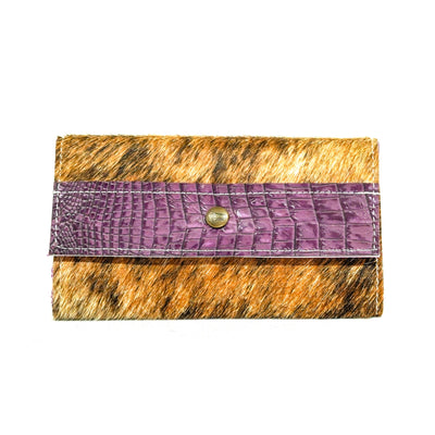 083 Kacey Wallet - Brindle w/ Amethyst Croc-Kacey Wallet-Western-Cowhide-Bags-Handmade-Products-Gifts-Dancing Cactus Designs