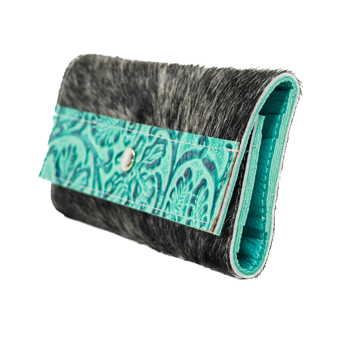 095 Kacey Wallet - Salt/Pepper w/ Sea Glass Tool-Kacey Wallet-Western-Cowhide-Bags-Handmade-Products-Gifts-Dancing Cactus Designs