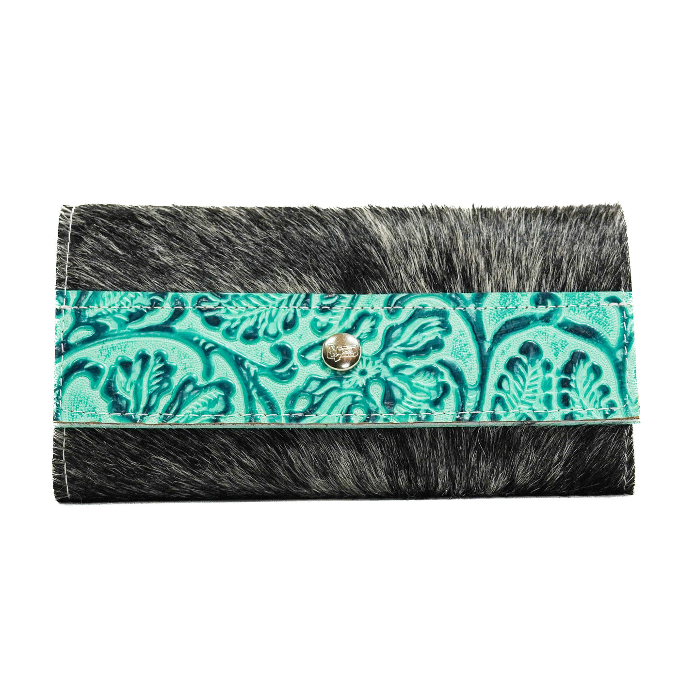 095 Kacey Wallet - Salt/Pepper w/ Sea Glass Tool-Kacey Wallet-Western-Cowhide-Bags-Handmade-Products-Gifts-Dancing Cactus Designs