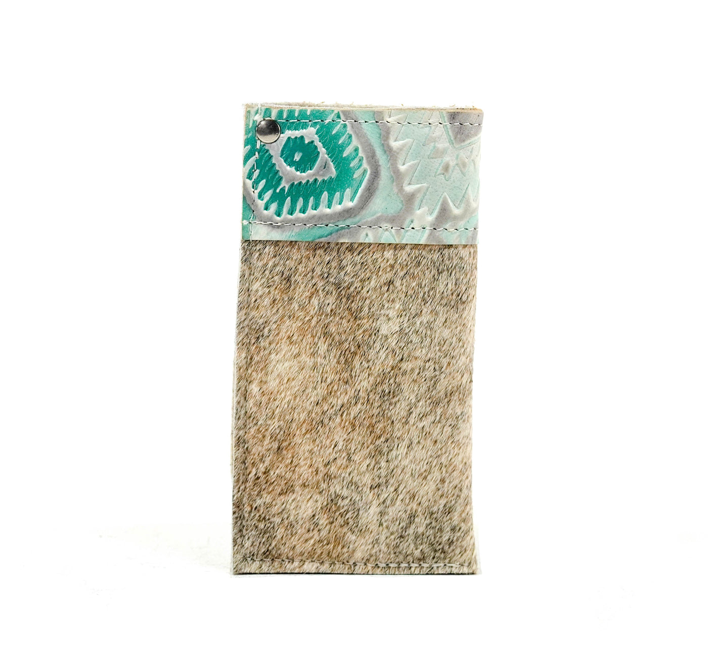 098 Sunglass Case - Light Brindle w/ Turquoise Sand Aztec-Sunglass Case-Western-Cowhide-Bags-Handmade-Products-Gifts-Dancing Cactus Designs