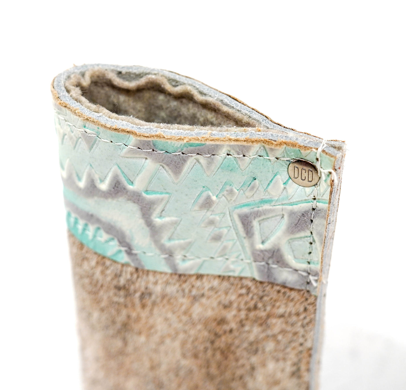 098 Sunglass Case - Light Brindle w/ Turquoise Sand Aztec-Sunglass Case-Western-Cowhide-Bags-Handmade-Products-Gifts-Dancing Cactus Designs