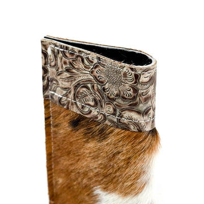 099 Sunglass Case - Tricolor w/ Wildflower-Sunglass Case-Western-Cowhide-Bags-Handmade-Products-Gifts-Dancing Cactus Designs