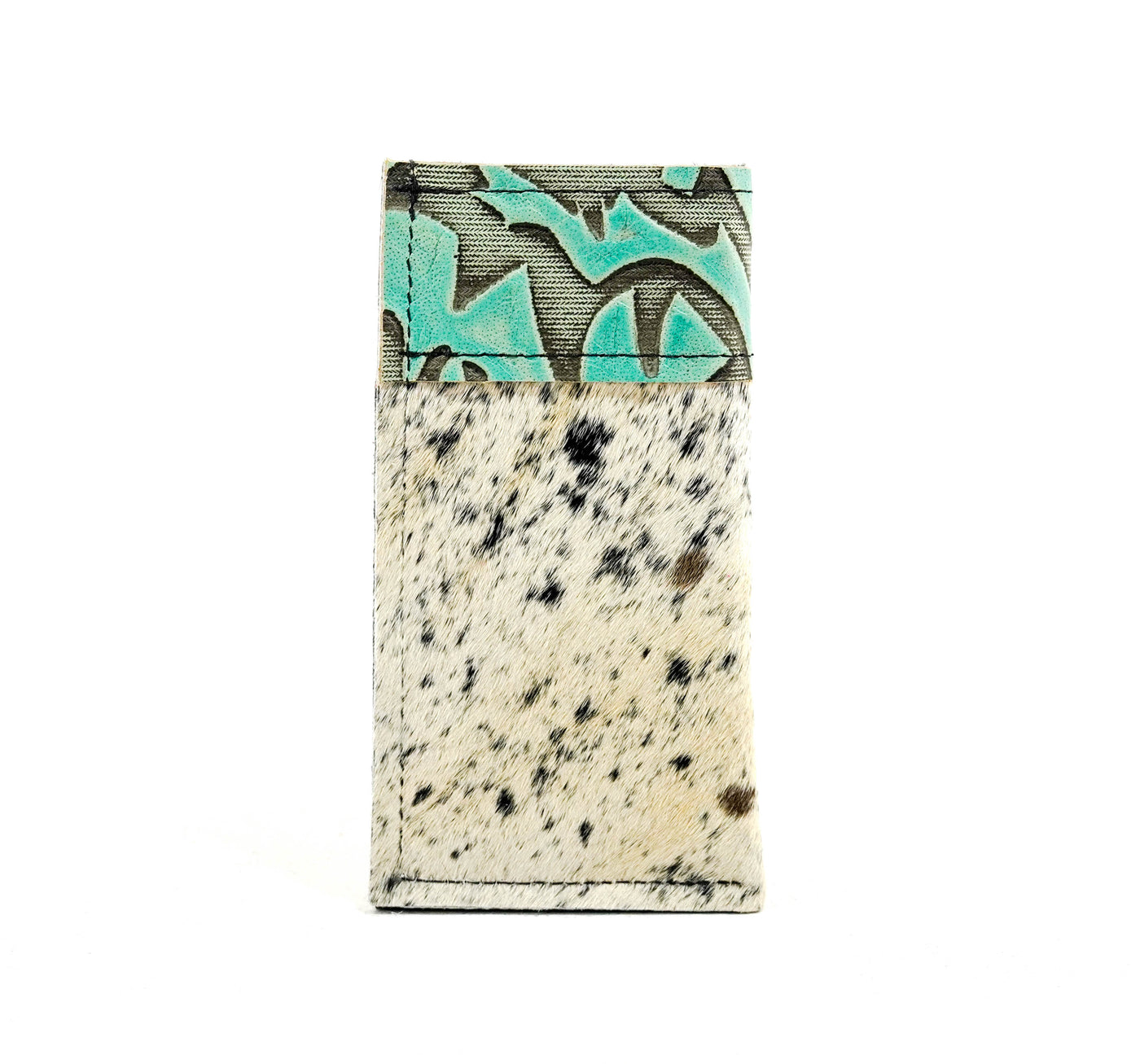 115 Sunglass Case - Black & White w/ Mint Laredo-Sunglass Case-Western-Cowhide-Bags-Handmade-Products-Gifts-Dancing Cactus Designs