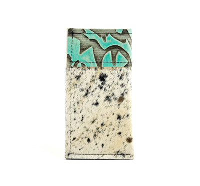 115 Sunglass Case - Black & White w/ Mint Laredo-Sunglass Case-Western-Cowhide-Bags-Handmade-Products-Gifts-Dancing Cactus Designs