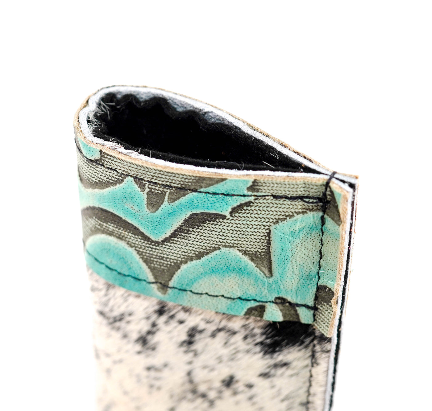 115 Sunglass Case - Black & White w/ Mint Laredo-Sunglass Case-Western-Cowhide-Bags-Handmade-Products-Gifts-Dancing Cactus Designs