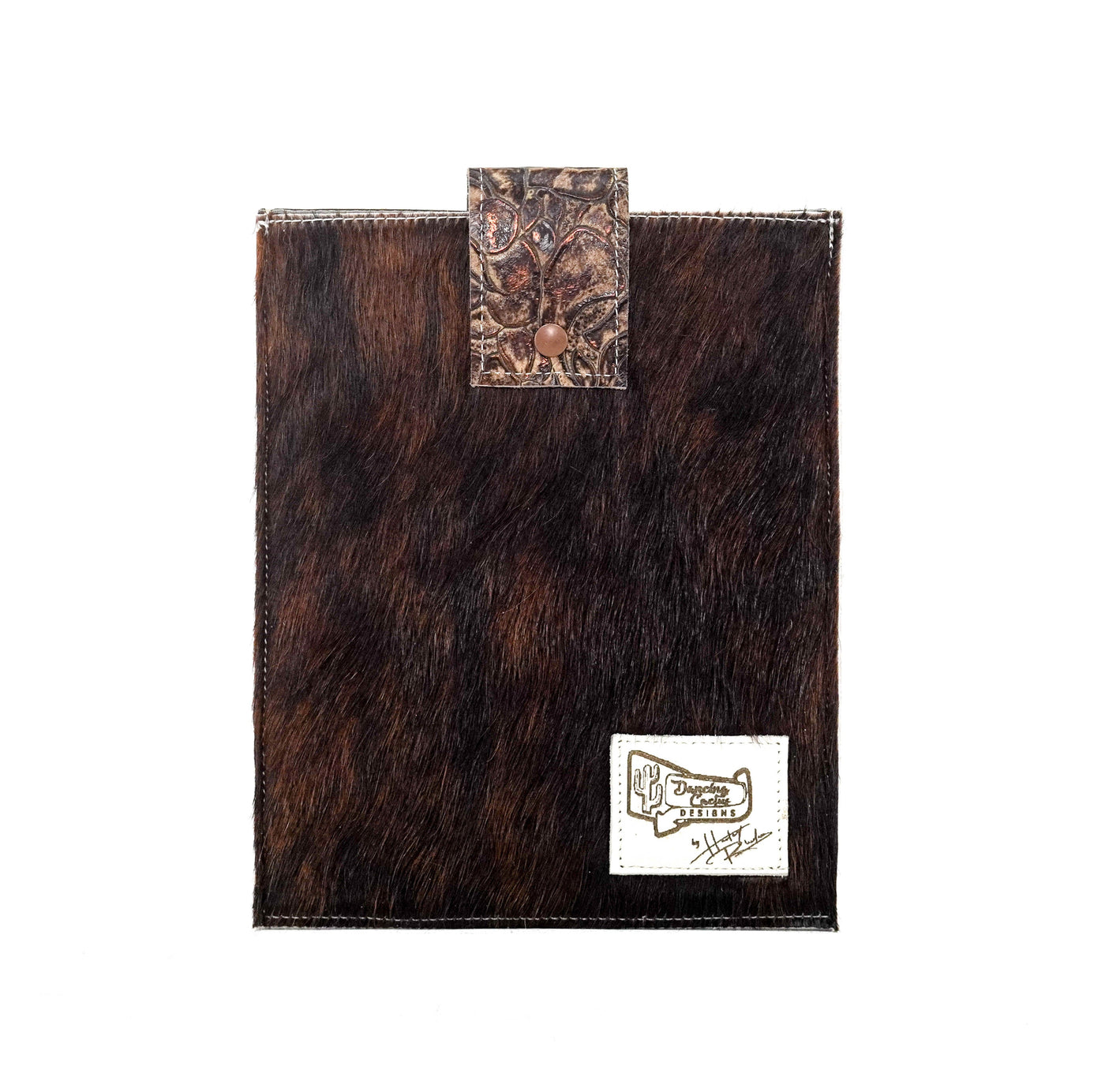 13'' Tablet Sleeve - Dark Brindle w/ Toasted Roses-13'' Tablet Sleeve-Western-Cowhide-Bags-Handmade-Products-Gifts-Dancing Cactus Designs