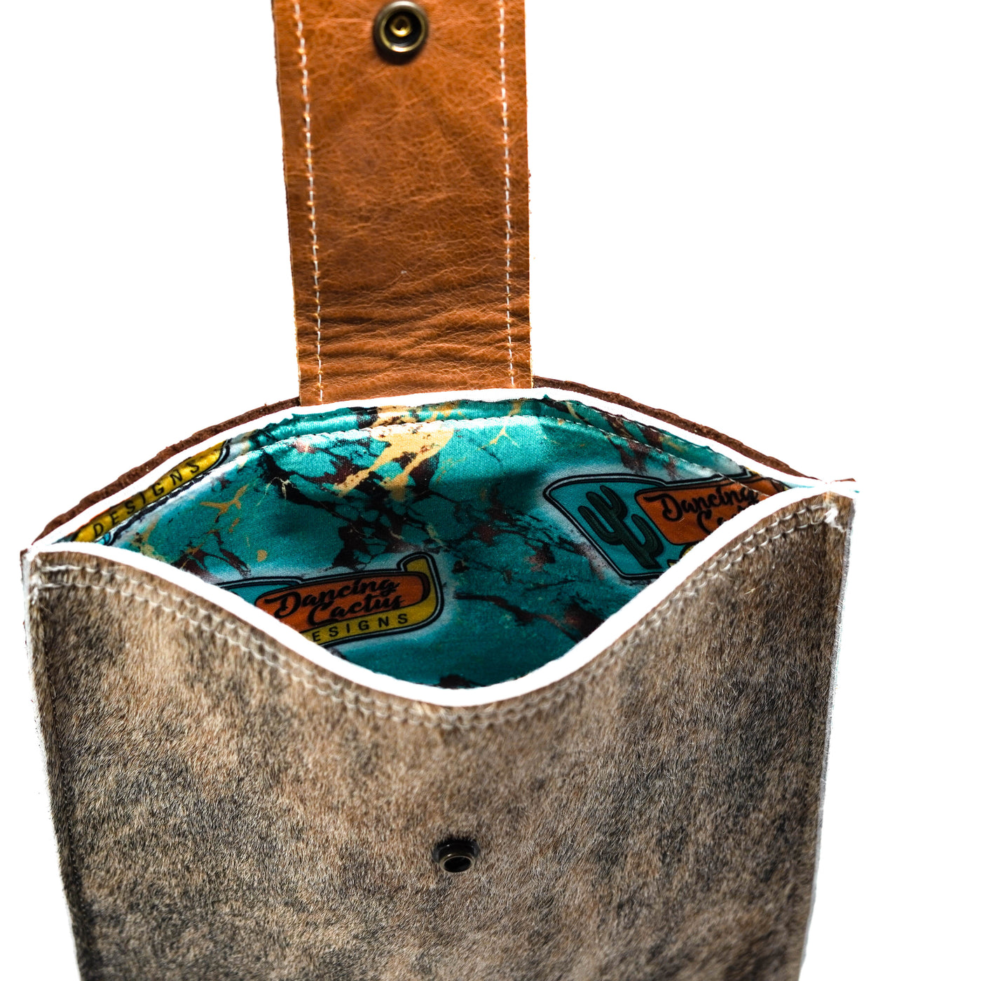 13'' Tablet Sleeve - Dusty Brindle w/ Turquoise Black Jack-13'' Tablet Sleeve-Western-Cowhide-Bags-Handmade-Products-Gifts-Dancing Cactus Designs