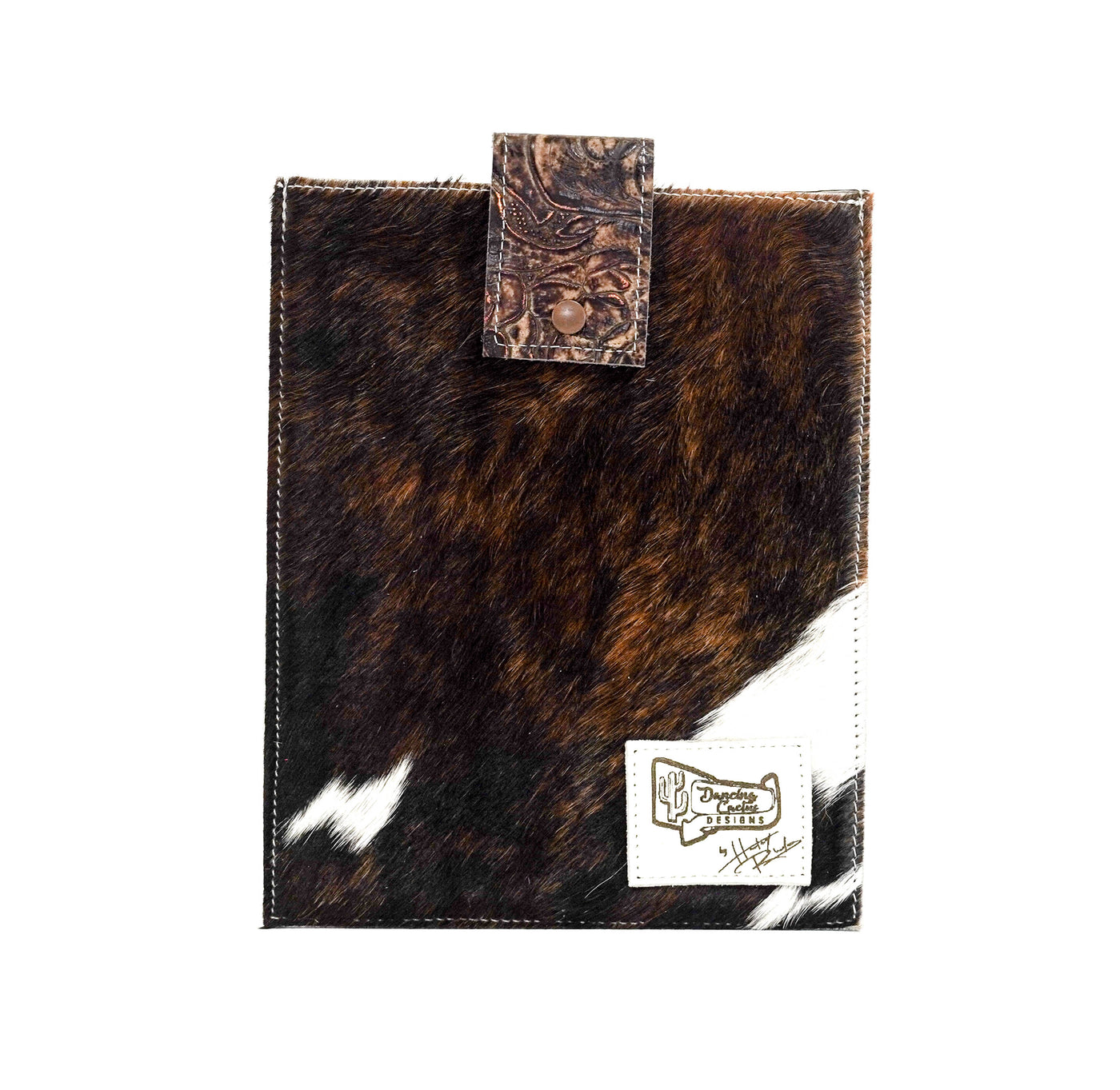 13'' Tablet Sleeve - Tricolor w/ Toasted Roses-13'' Tablet Sleeve-Western-Cowhide-Bags-Handmade-Products-Gifts-Dancing Cactus Designs