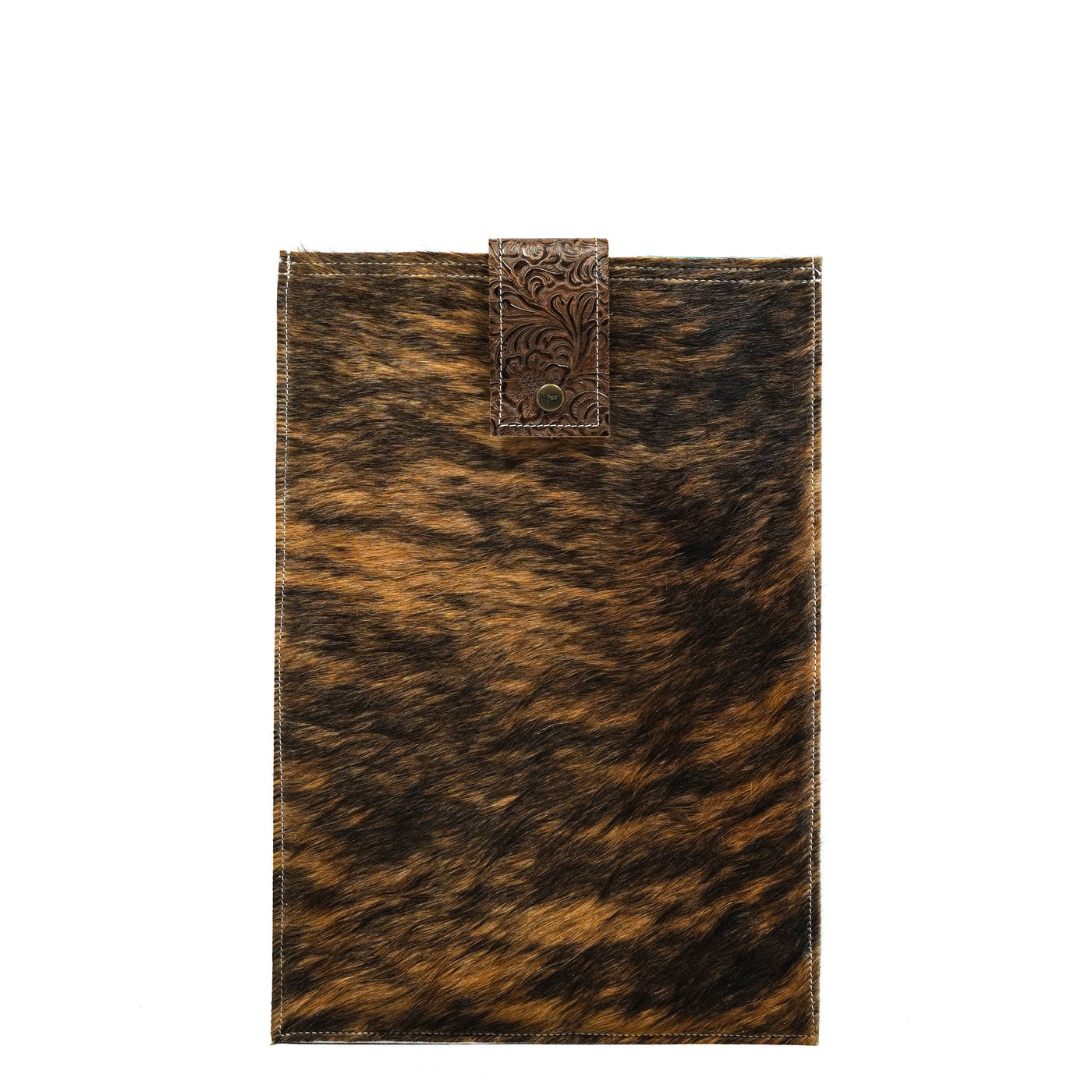 18'' Laptop Sleeve - Brindle w/ Wildflower-18'' Laptop Sleeve-Western-Cowhide-Bags-Handmade-Products-Gifts-Dancing Cactus Designs