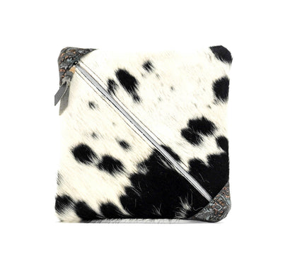 Accessory Bag - Black & White w/ Plated Denim Tool-Accessory Bag-Western-Cowhide-Bags-Handmade-Products-Gifts-Dancing Cactus Designs