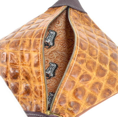 Accessory Bag - Chocolate Shimmer w/ Caramel Diamond Stitch-Accessory Bag-Western-Cowhide-Bags-Handmade-Products-Gifts-Dancing Cactus Designs
