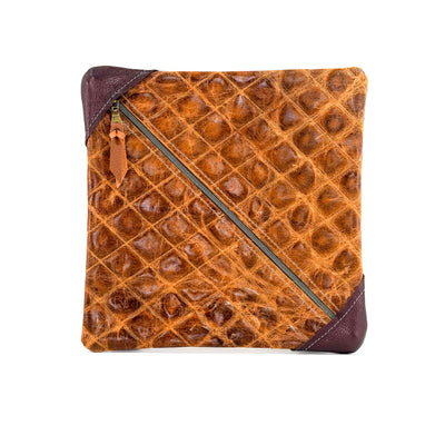 Accessory Bag - Chocolate Shimmer w/ Caramel Diamond Stitch-Accessory Bag-Western-Cowhide-Bags-Handmade-Products-Gifts-Dancing Cactus Designs