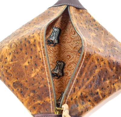 Accessory Bag - Chocolate Shimmer w/ Saddle Ostrich-Accessory Bag-Western-Cowhide-Bags-Handmade-Products-Gifts-Dancing Cactus Designs