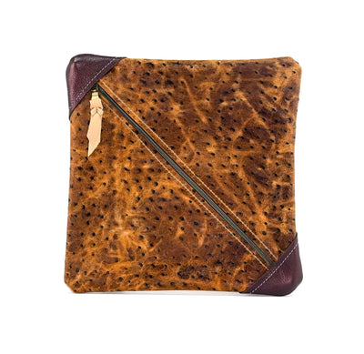 Accessory Bag - Chocolate Shimmer w/ Saddle Ostrich-Accessory Bag-Western-Cowhide-Bags-Handmade-Products-Gifts-Dancing Cactus Designs