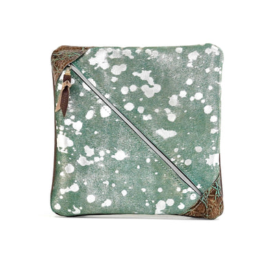 Accessory Bag - Emerald Acid w/ Turquoise & Mustang Leather-Accessory Bag-Western-Cowhide-Bags-Handmade-Products-Gifts-Dancing Cactus Designs