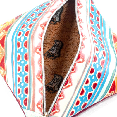Accessory Bag - Ice Blue Shimmer w/ Great Plains Navajo-Accessory Bag-Western-Cowhide-Bags-Handmade-Products-Gifts-Dancing Cactus Designs