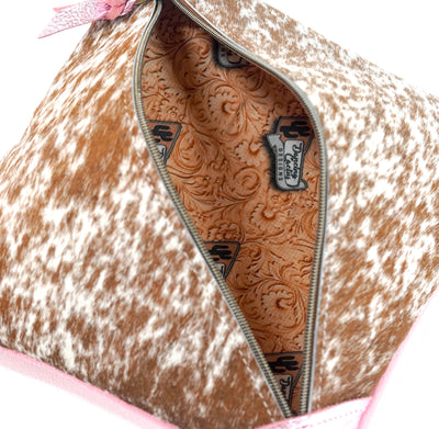 Accessory Bag - Longhorn w/ Powder Pink Shimmer-Accessory Bag-Western-Cowhide-Bags-Handmade-Products-Gifts-Dancing Cactus Designs