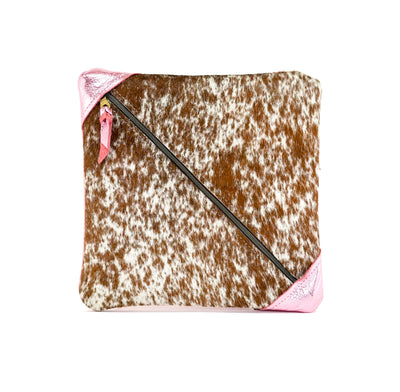 Accessory Bag - Longhorn w/ Powder Pink Shimmer-Accessory Bag-Western-Cowhide-Bags-Handmade-Products-Gifts-Dancing Cactus Designs