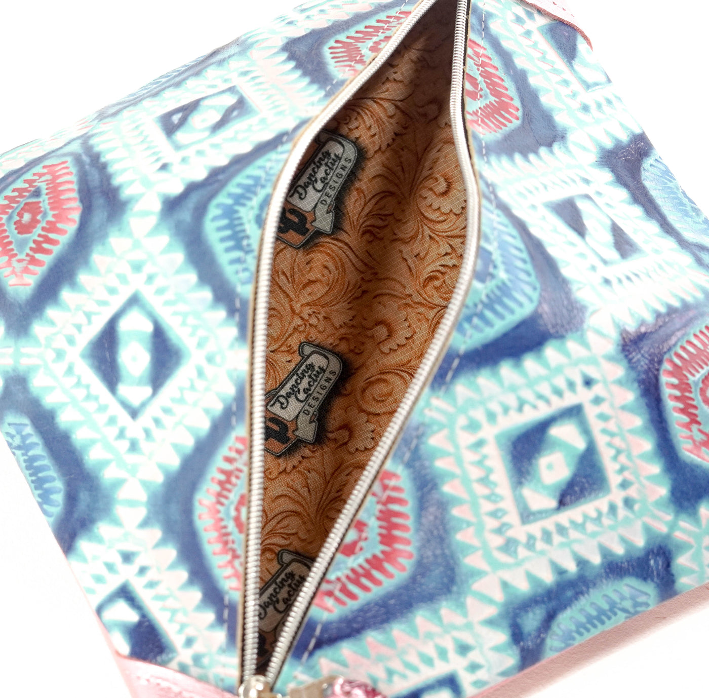 Accessory Bag - Powder Pink Shimmer w/ Glacier Park Aztec-Accessory Bag-Western-Cowhide-Bags-Handmade-Products-Gifts-Dancing Cactus Designs