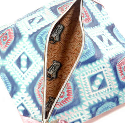 Accessory Bag - Powder Pink Shimmer w/ Glacier Park Aztec-Accessory Bag-Western-Cowhide-Bags-Handmade-Products-Gifts-Dancing Cactus Designs