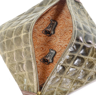 Accessory Bag - Suede Shimmer w/ Basil Diamond Stitch-Accessory Bag-Western-Cowhide-Bags-Handmade-Products-Gifts-Dancing Cactus Designs