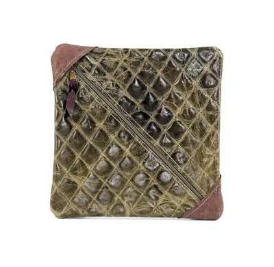 Accessory Bag - Suede Shimmer w/ Basil Diamond Stitch-Accessory Bag-Western-Cowhide-Bags-Handmade-Products-Gifts-Dancing Cactus Designs
