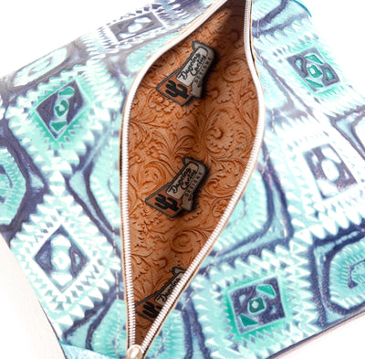 Accessory Bag - Turquoise Glitter w/ Glacier Park Aztec-Accessory Bag-Western-Cowhide-Bags-Handmade-Products-Gifts-Dancing Cactus Designs