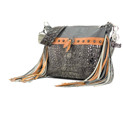 Annie - Grey Leather w/ Smokeshow Croc-Annie-Western-Cowhide-Bags-Handmade-Products-Gifts-Dancing Cactus Designs