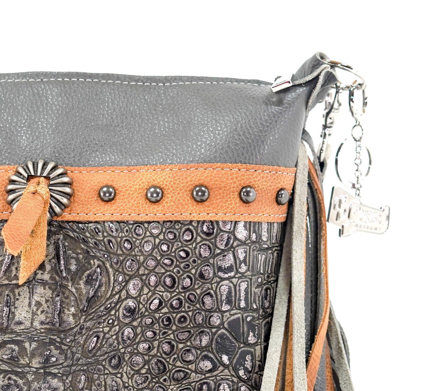 Annie - Grey Leather w/ Smokeshow Croc-Annie-Western-Cowhide-Bags-Handmade-Products-Gifts-Dancing Cactus Designs