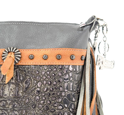Annie - Grey Leather w/ Smokeshow Croc-Annie-Western-Cowhide-Bags-Handmade-Products-Gifts-Dancing Cactus Designs