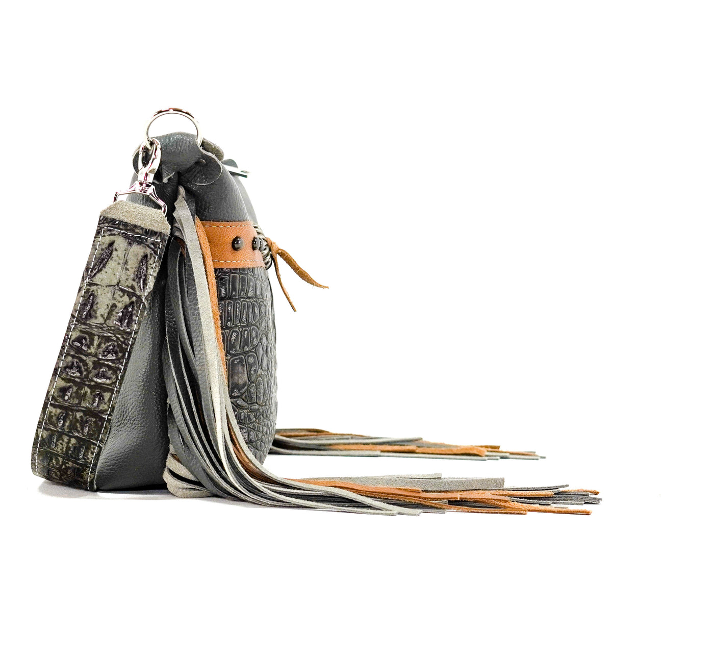 Annie - Grey Leather w/ Smokeshow Croc-Annie-Western-Cowhide-Bags-Handmade-Products-Gifts-Dancing Cactus Designs