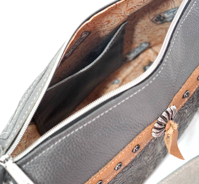 Annie - Grey Leather w/ Smokeshow Croc-Annie-Western-Cowhide-Bags-Handmade-Products-Gifts-Dancing Cactus Designs
