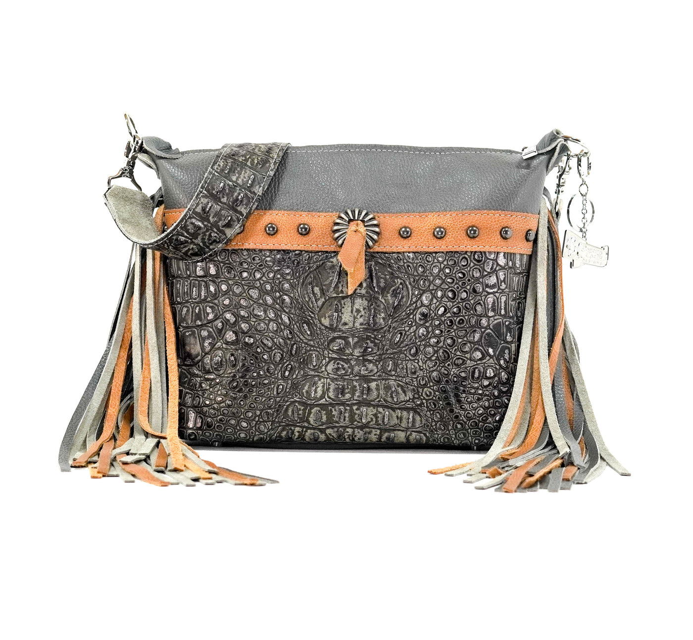 Annie - Grey Leather w/ Smokeshow Croc-Annie-Western-Cowhide-Bags-Handmade-Products-Gifts-Dancing Cactus Designs