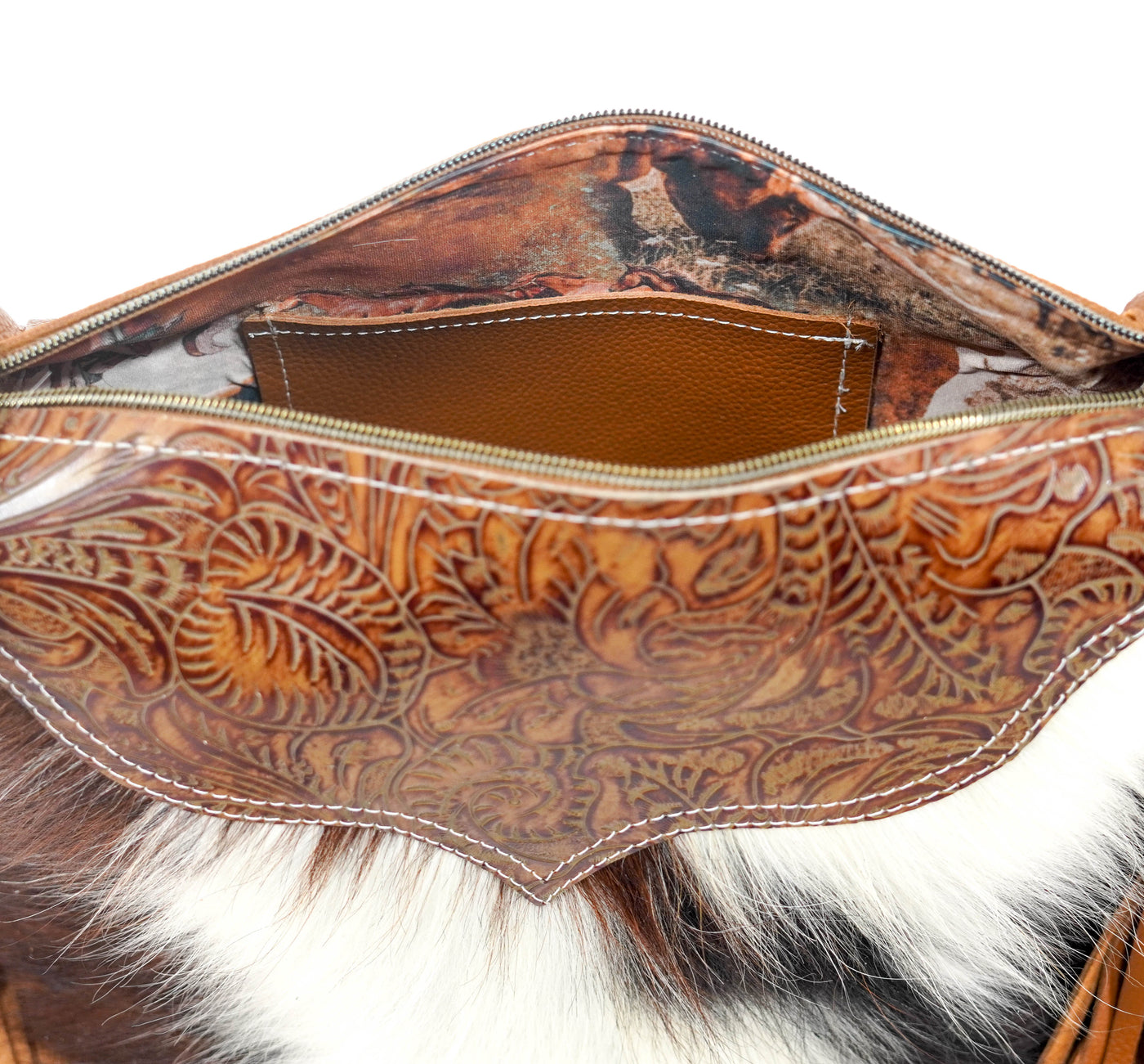 Annie - Tricolor w/ Brandy Tool-Annie-Western-Cowhide-Bags-Handmade-Products-Gifts-Dancing Cactus Designs