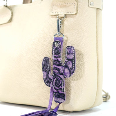Bag Charm - All Embossed w/ Purple Roses-Bag Charm-Western-Cowhide-Bags-Handmade-Products-Gifts-Dancing Cactus Designs