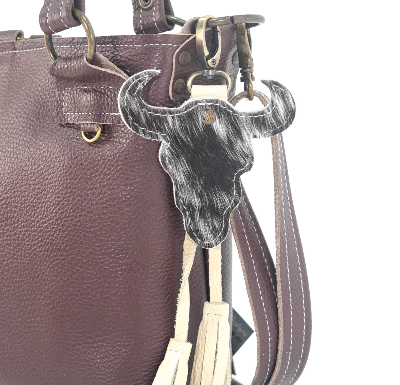 Bag Charm - Black & White w/ No Embossed-Bag Charm-Western-Cowhide-Bags-Handmade-Products-Gifts-Dancing Cactus Designs