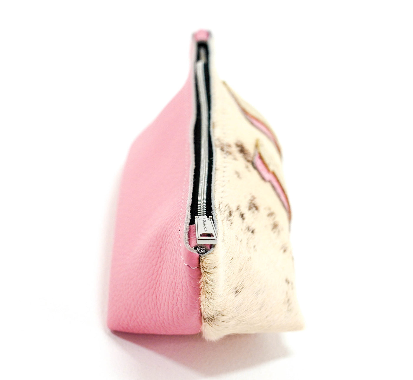 Buckle Bunny - Chocolate & White w/ Pebbled Powder Pink Leather-Buckle Bunny-Western-Cowhide-Bags-Handmade-Products-Gifts-Dancing Cactus Designs