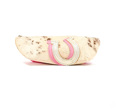 Buckle Bunny - Chocolate & White w/ Pebbled Powder Pink Leather-Buckle Bunny-Western-Cowhide-Bags-Handmade-Products-Gifts-Dancing Cactus Designs