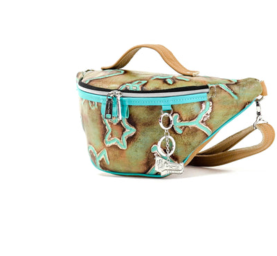 Bum Bag - All Embossed w/ Turquoise Brands-Bum Bag-Western-Cowhide-Bags-Handmade-Products-Gifts-Dancing Cactus Designs
