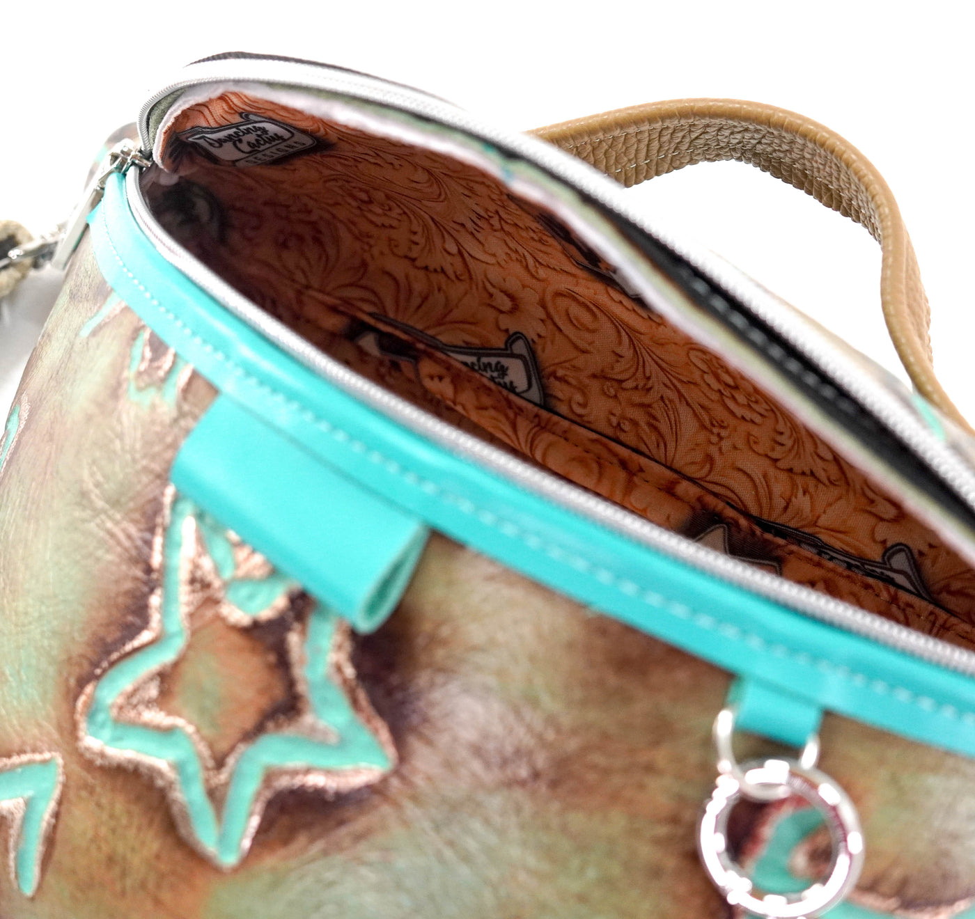 Bum Bag - All Embossed w/ Turquoise Brands-Bum Bag-Western-Cowhide-Bags-Handmade-Products-Gifts-Dancing Cactus Designs