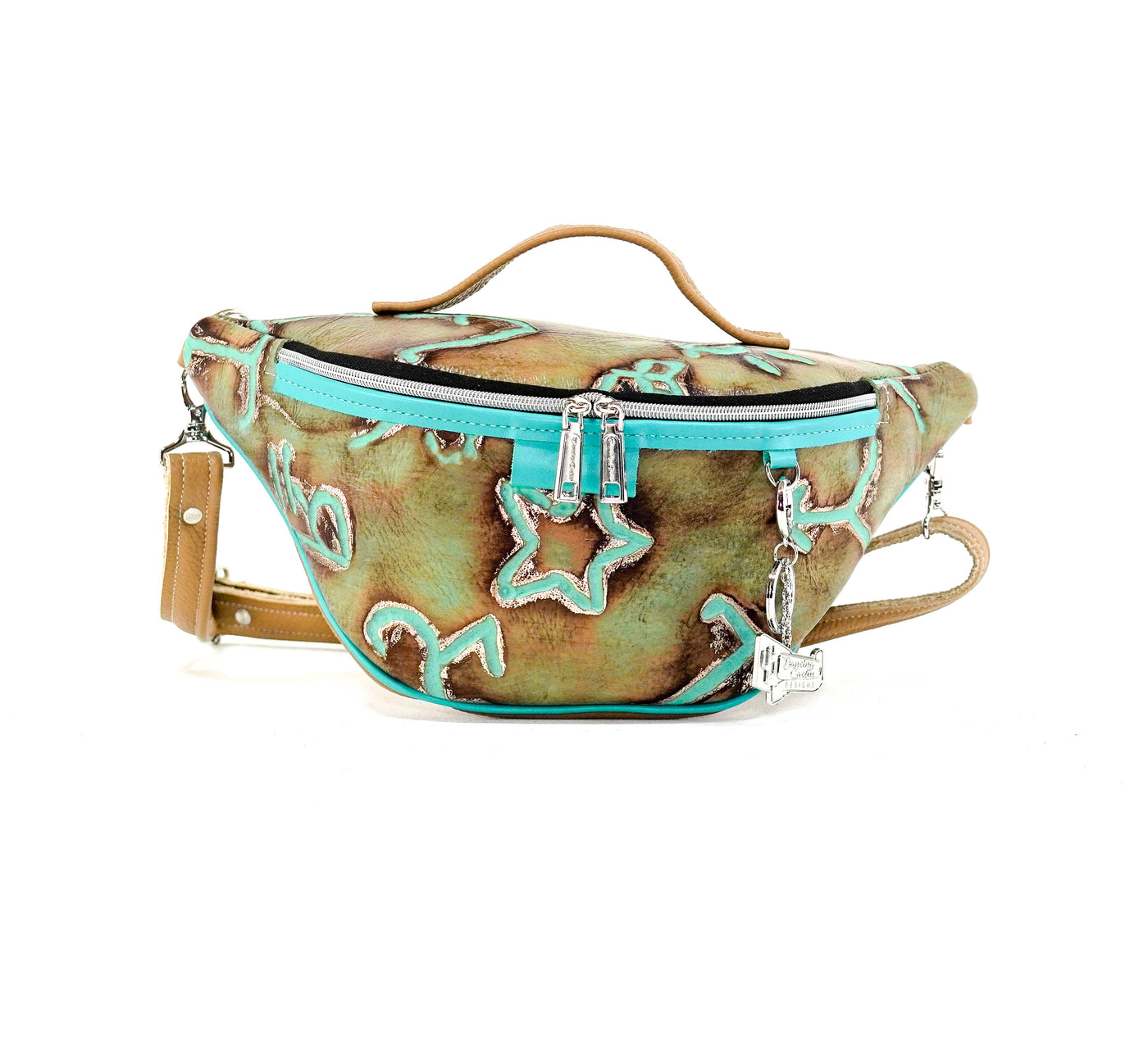 Bum Bag - All Embossed w/ Turquoise Brands-Bum Bag-Western-Cowhide-Bags-Handmade-Products-Gifts-Dancing Cactus Designs