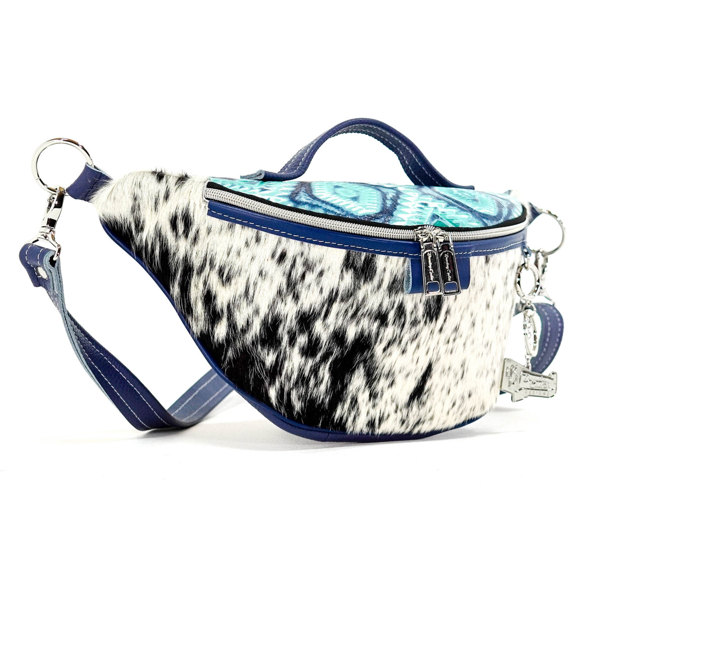 Bum Bag - Black & White w/ Glacier Park Aztec-Bum Bag-Western-Cowhide-Bags-Handmade-Products-Gifts-Dancing Cactus Designs