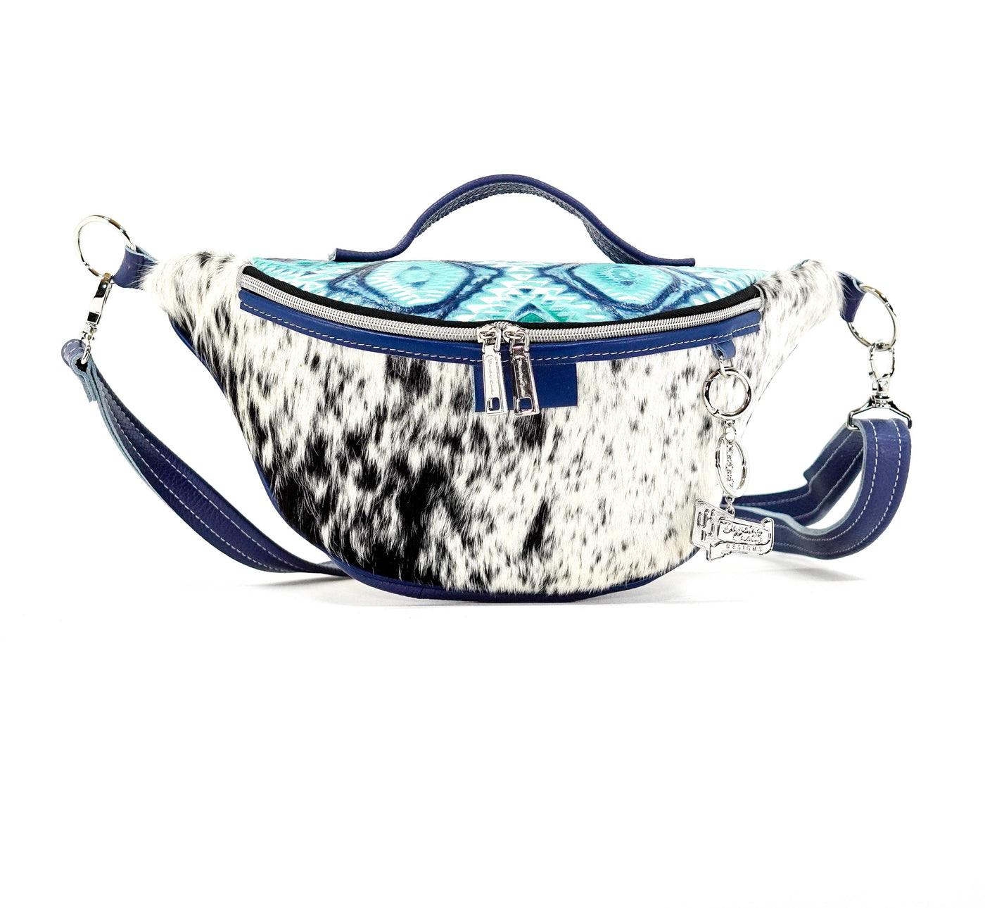 Bum Bag - Black & White w/ Glacier Park Aztec-Bum Bag-Western-Cowhide-Bags-Handmade-Products-Gifts-Dancing Cactus Designs