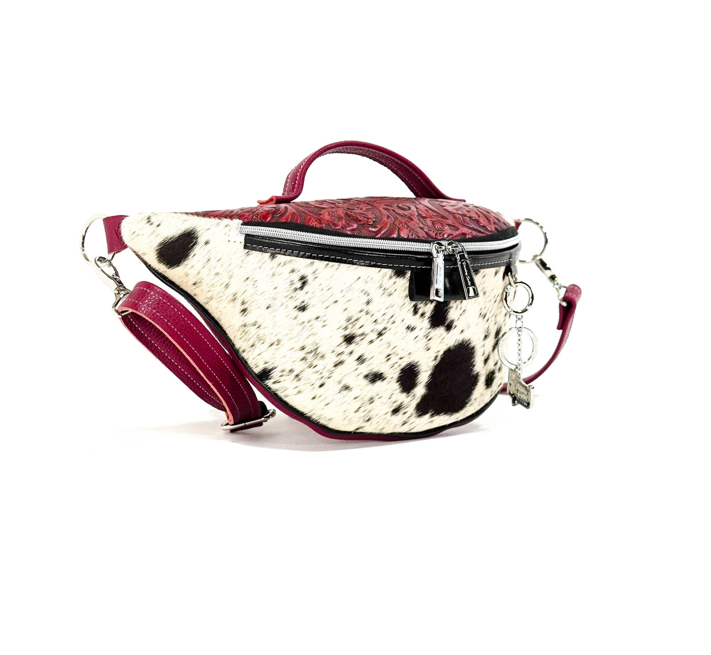 Bum Bag - Black & White w/ Red Tool-Bum Bag-Western-Cowhide-Bags-Handmade-Products-Gifts-Dancing Cactus Designs