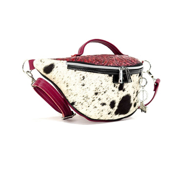 Bum Bag - Black & White w/ Red Tool-Bum Bag-Western-Cowhide-Bags-Handmade-Products-Gifts-Dancing Cactus Designs