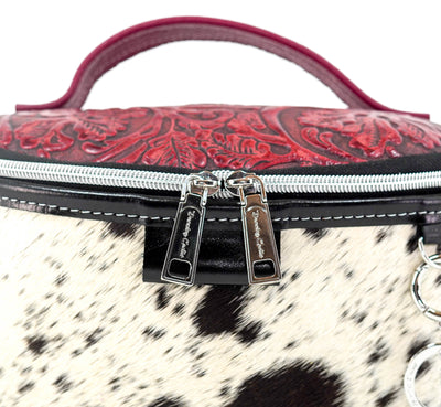 Bum Bag - Black & White w/ Red Tool-Bum Bag-Western-Cowhide-Bags-Handmade-Products-Gifts-Dancing Cactus Designs