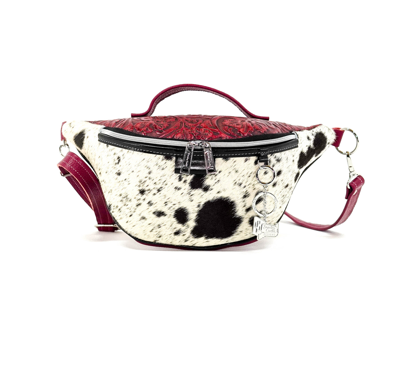 Bum Bag - Black & White w/ Red Tool-Bum Bag-Western-Cowhide-Bags-Handmade-Products-Gifts-Dancing Cactus Designs